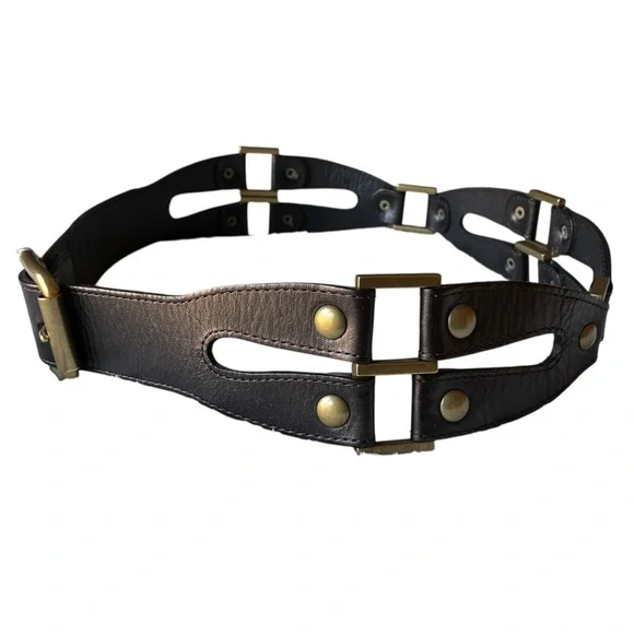 Linea Pelle Black Leather Belt Solid Brass Buckle Large NWOT - Picture 3 of 13